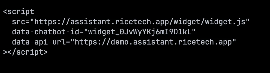 Embed code snippet for the widget