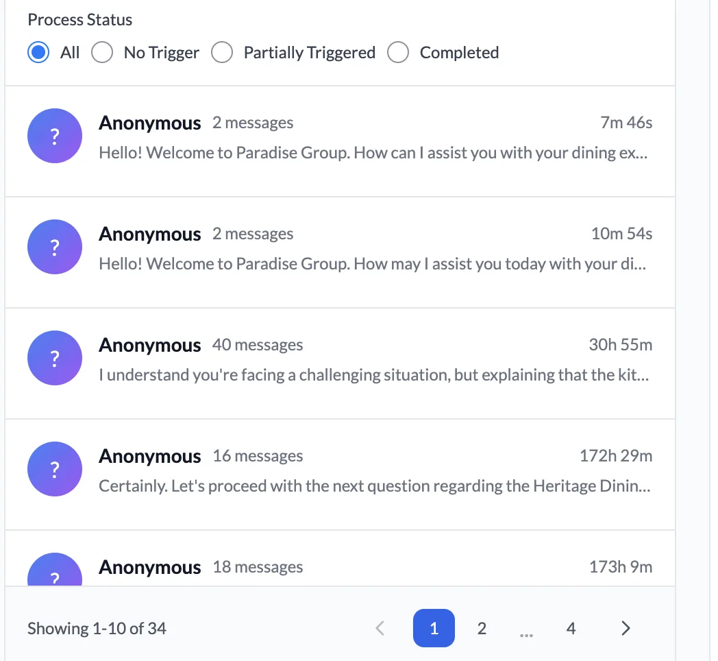 Analytics dashboard with conversation metrics