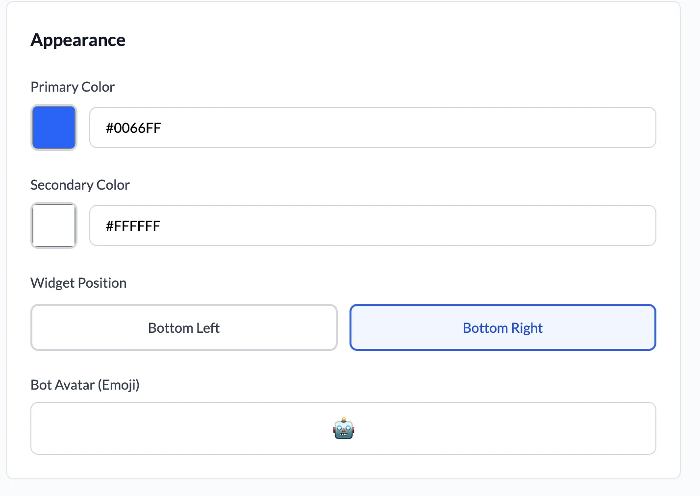 Customization panel for colors and messages